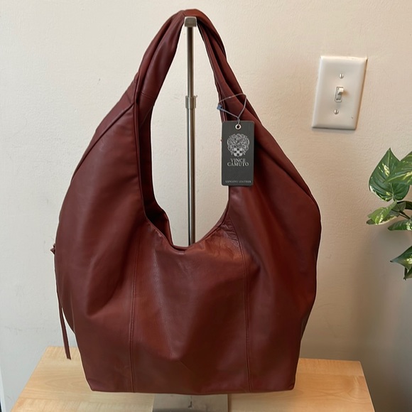Vince Camuto Leather Bordeaux Elody Hobo Bag with Magnetic Snap Closure - Picture 1 of 14